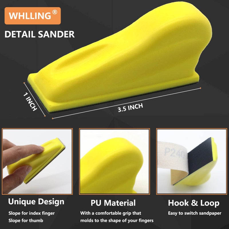 WHLLING 70 Sheets Micro Detail Sander Paper Kit  3.5 x 1 Hand Sanding Block for Small Projects Wet Dry Hook & Loop Alumina 80 to 600 Grit Sandpaper for Crafts Wood Tight Narrow Spaces Metal Finishing - Image 2